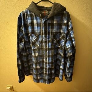 Unionbay Men’s Black And Blue Plaid Flannel Shirt Button Up Size XL Hoodie